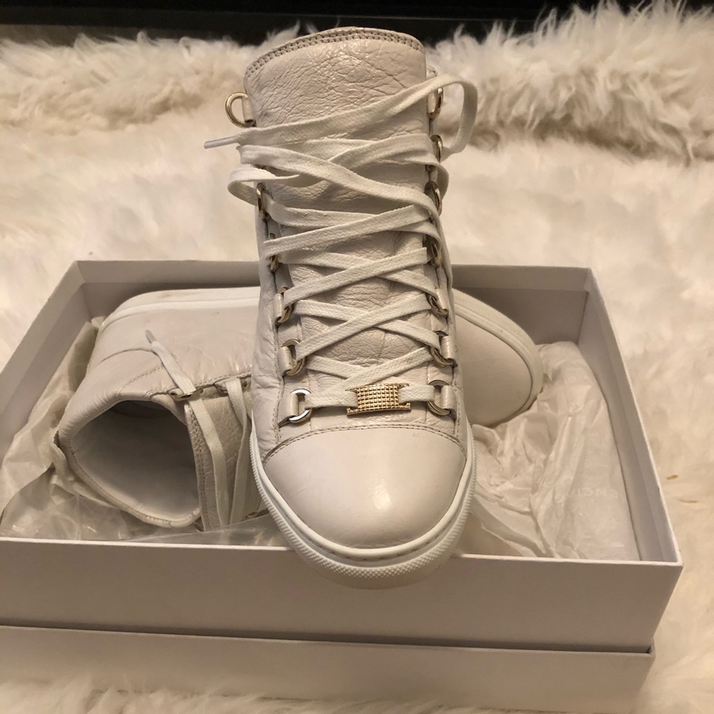 High top off white leather sneakers